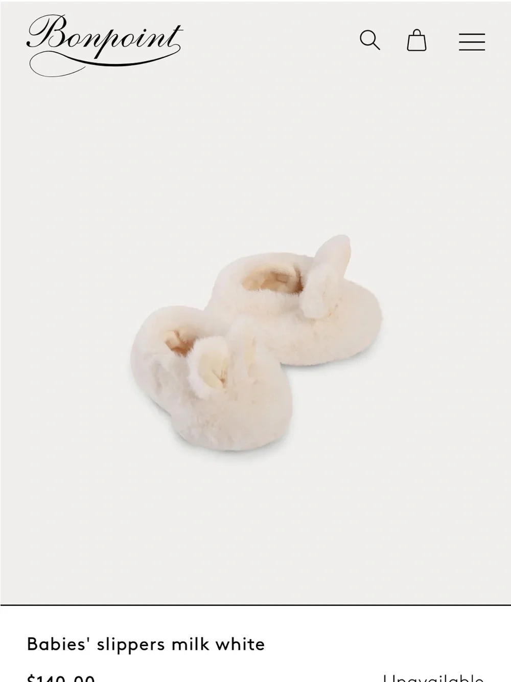 Bonpoint Cream Plush Baby Booties with Bunny Ears